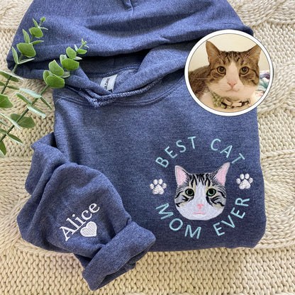 Custom Embroidered Best Cat Mom Ever Hoodie