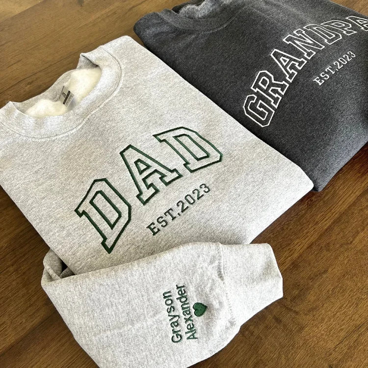 Personalized Dad Grandpa Embroidered Sweatshirt With Kids Names On Sleeve