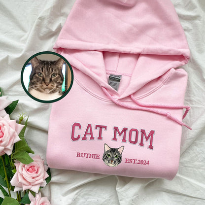 Custom Embroidered Varsity Cat Mom Hoodie