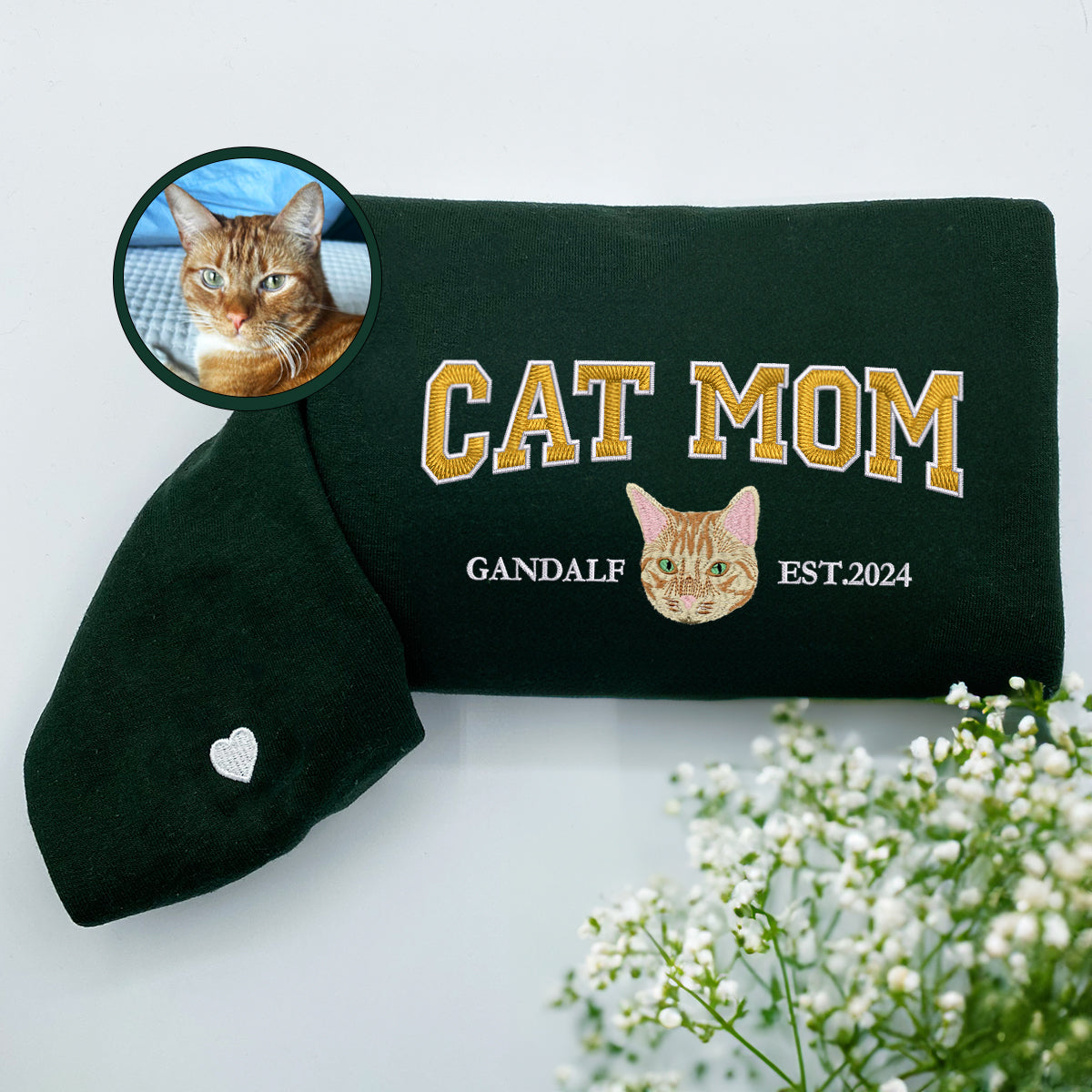 Custom Embroidered Varsity Cat Mom Hoodie