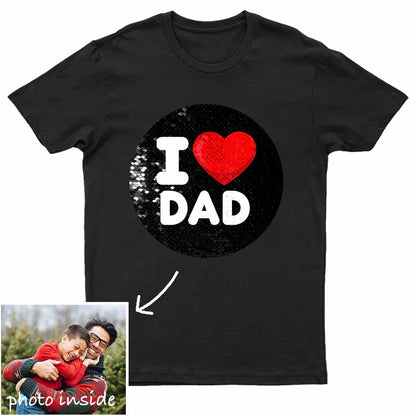 Custom I Love DAD Flip Sequin Shirt (Circle Print)