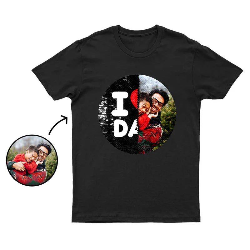 Custom I Love DAD Flip Sequin Shirt (Circle Print)