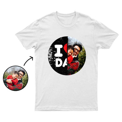 Custom I Love DAD Flip Sequin Shirt (Circle Print)