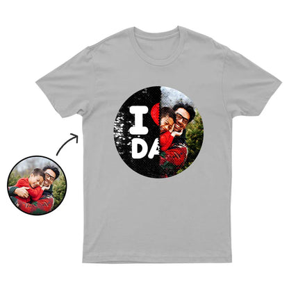 Custom I Love DAD Flip Sequin Shirt (Circle Print)