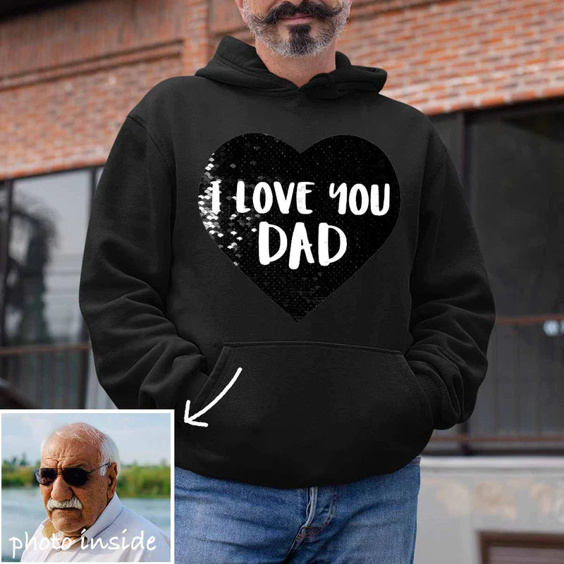 Custom I Love You Mom/Dad Flip Sequin Hoodie (Double Print)