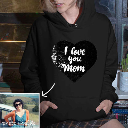 Custom I Love You Mom/Dad Flip Sequin Hoodie (Double Print)