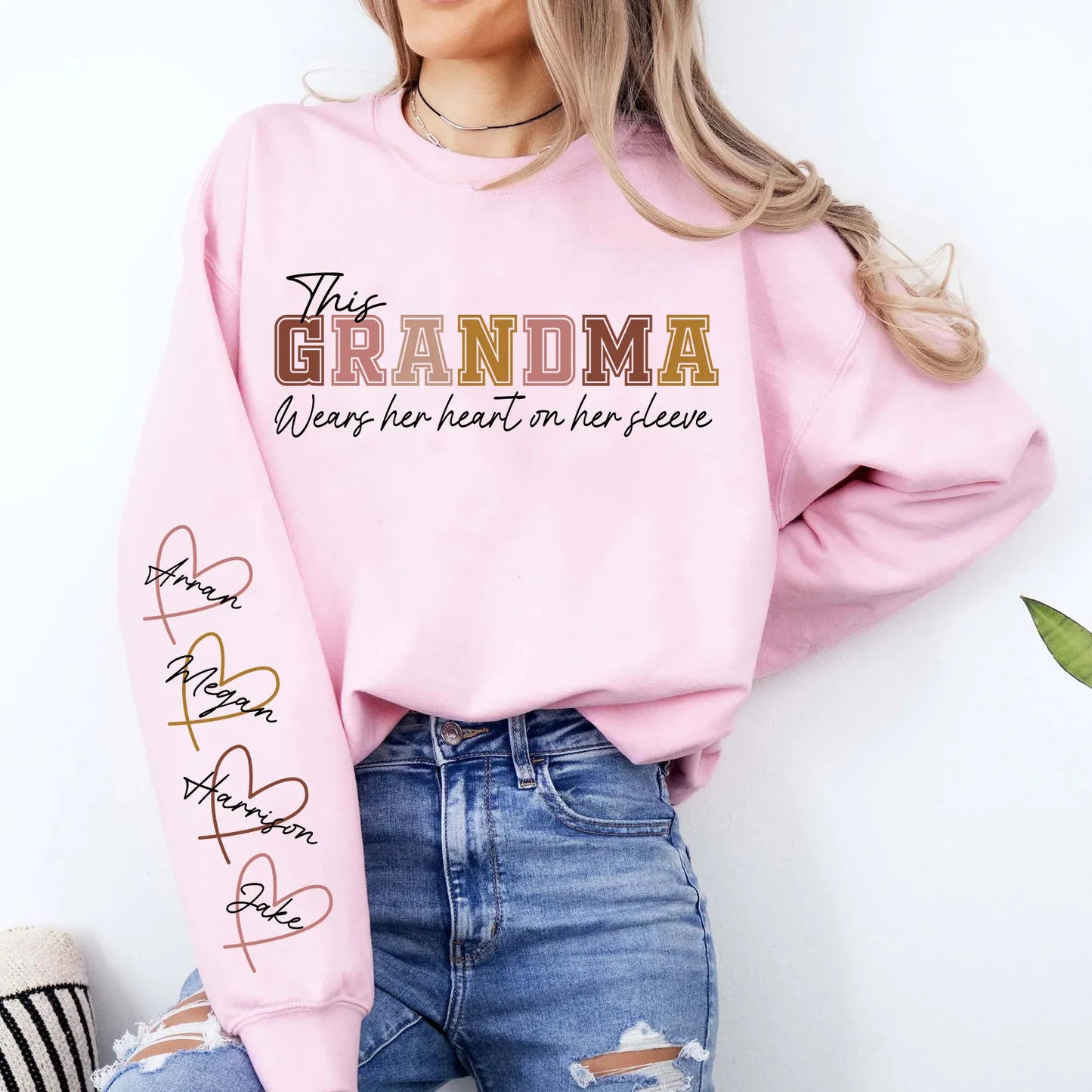 Family Personalized Custom Unisex Sweatshirt With Design On Sleeve - Gift For Grandma, Mom