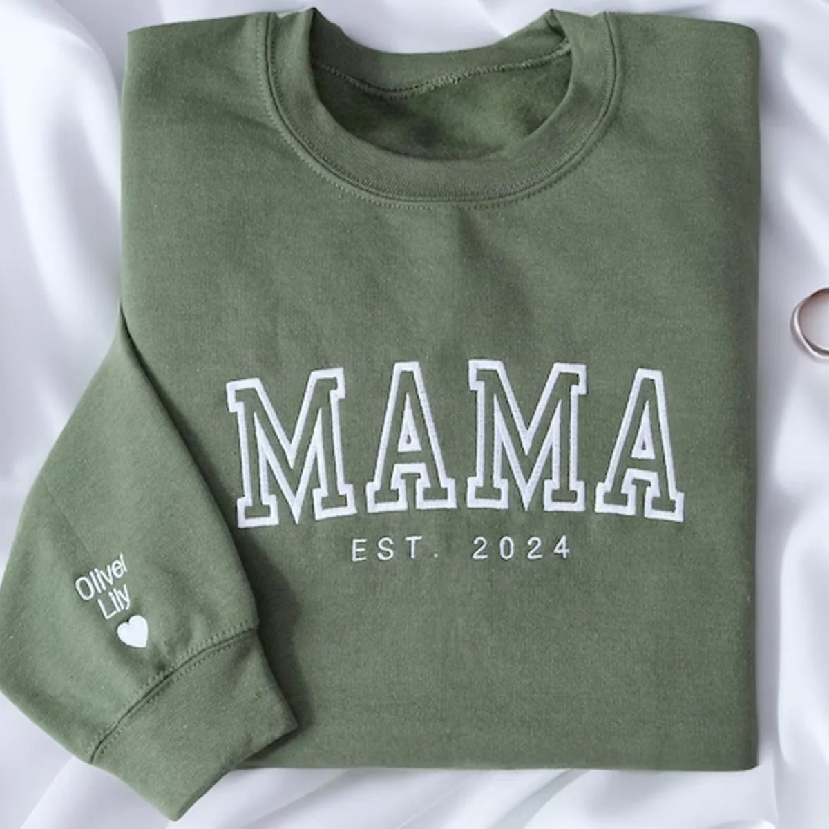 Personalized Mama Embroidered Sweatshirt With Kid Names On Sleeve