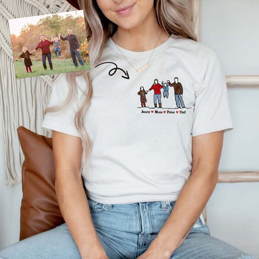 Personalized T-shirt Custom Embroidered Colorful Family Photo with Names Attractive Gift for Parents