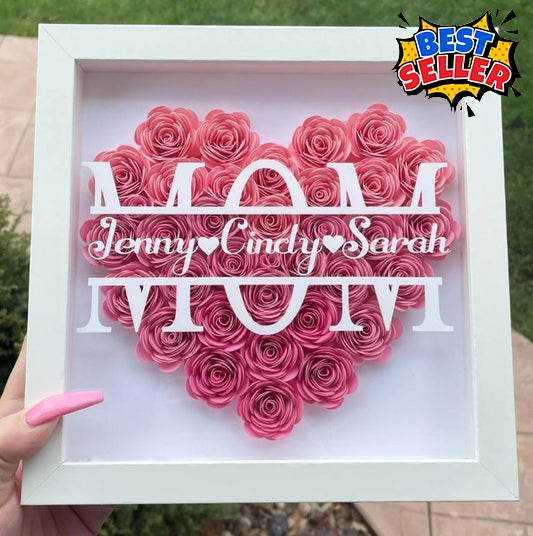 Mom Heart Shaped Monogram Flower Shadow Box Gift