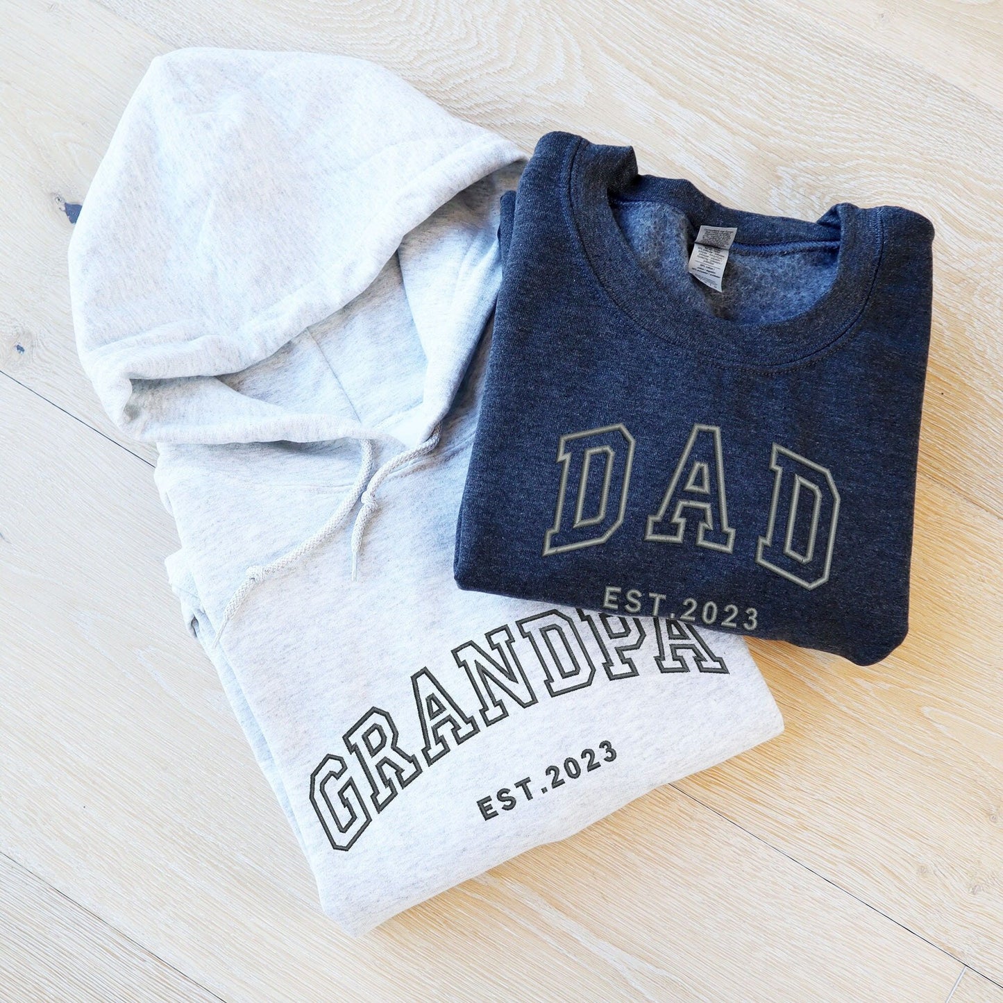 Personalized Dad Grandpa Embroidered Sweatshirt With Kids Names On Sleeve