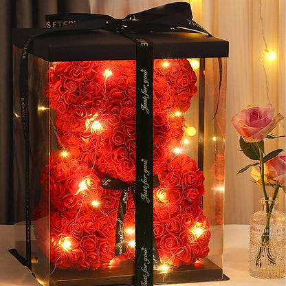 Rose Bear Artificial Foam Flowers with LED Light & Gift Box