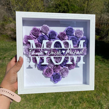 Mom Heart Shaped Monogram Flower Shadow Box Gift