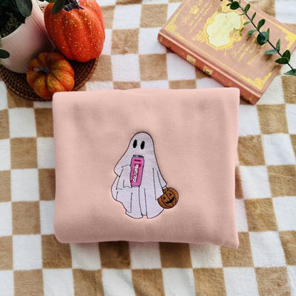 Custom Embroidered Ghost Drinking Sweatshirt