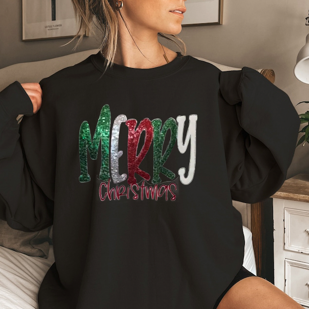 Sequin and Embroidered Christmas Sweatshirt