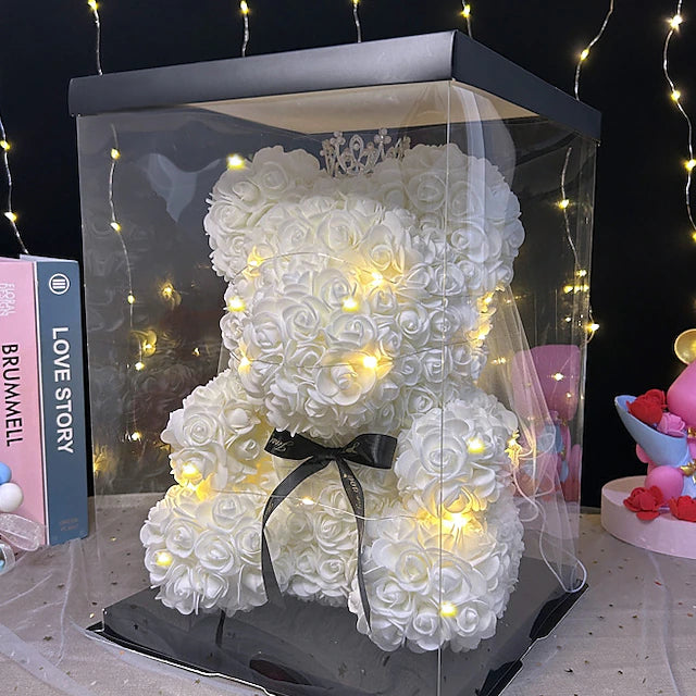 Rose Bear Artificial Foam Flowers with LED Light & Gift Box