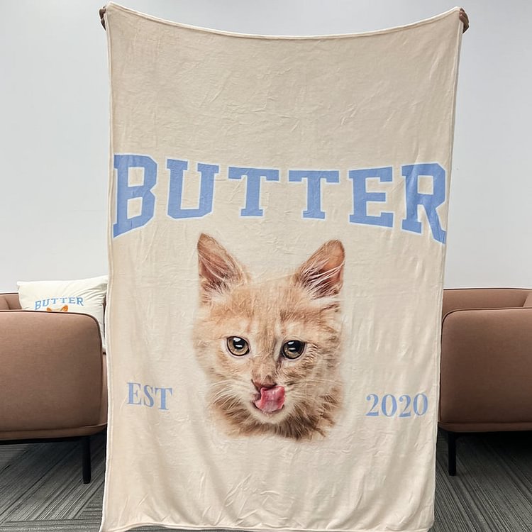 Custom Pet Portrait Blanket with Pet Name