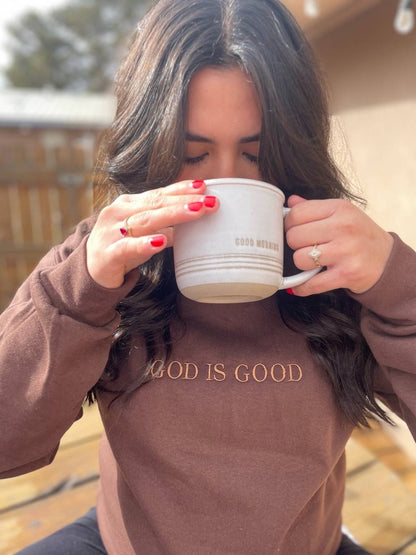 Embroidered GOD IS GOOD Sweatshirt, Christian Crewneck, Faith Hoodie