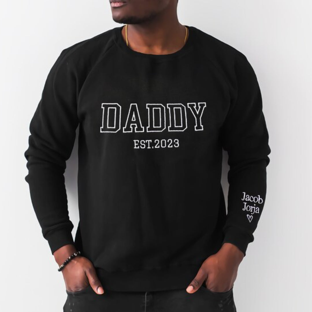 Personalized Dad Grandpa Embroidered Sweatshirt With Kids Names On Sleeve