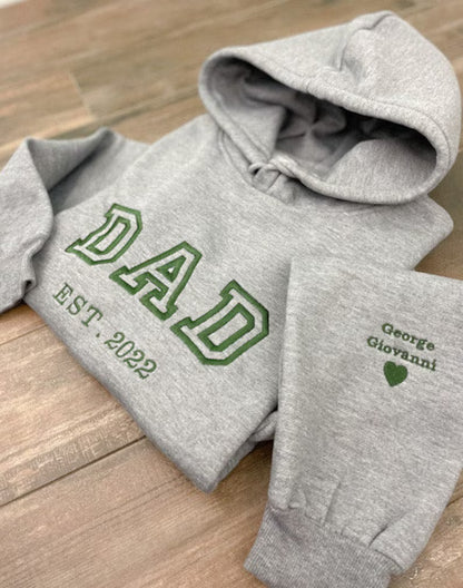 Personalized Dad Grandpa Embroidered Sweatshirt With Kids Names On Sleeve