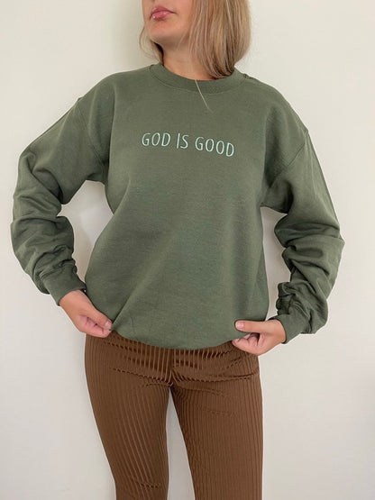 Good Is Good Embroidered Crewneck, Christian Based Clothing