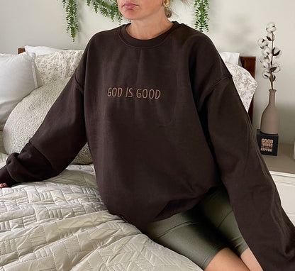 Good Is Good Embroidered Crewneck, Christian Based Clothing