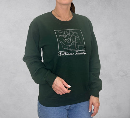 Custom Family Portrait Sweatshirt, Embroidered Image Hoodie