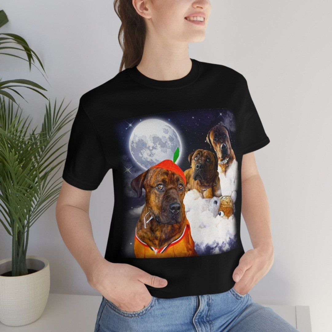 Funny Personalized Space Theme Cat Dog Portrait T-Shirt