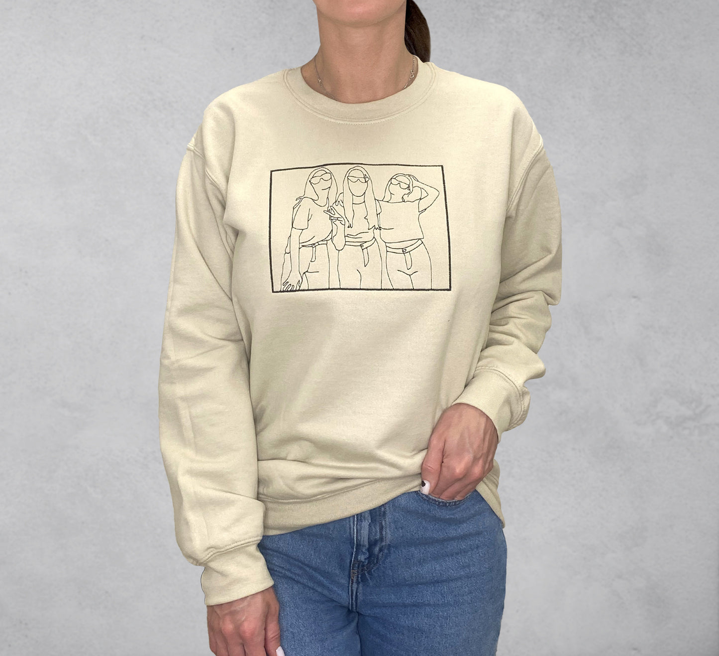 Custom Family Portrait Sweatshirt, Embroidered Image Hoodie