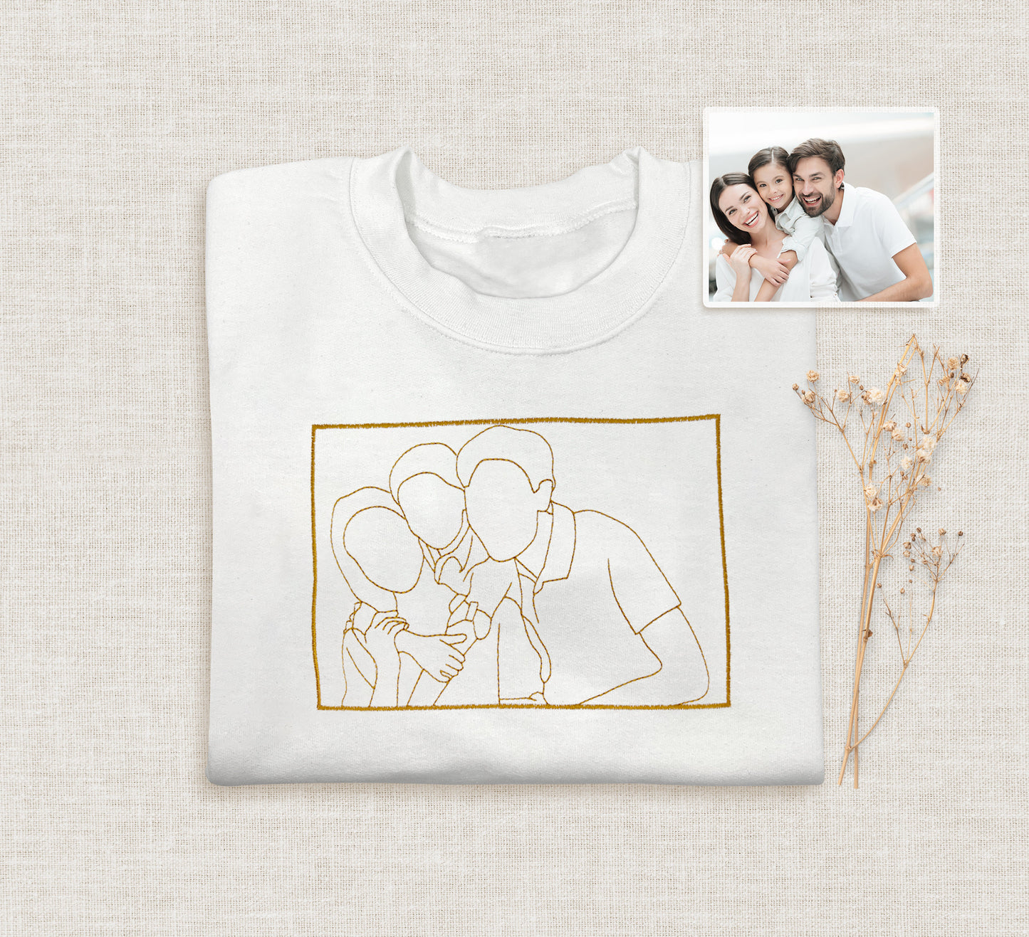 Custom Family Portrait Sweatshirt, Embroidered Image Hoodie