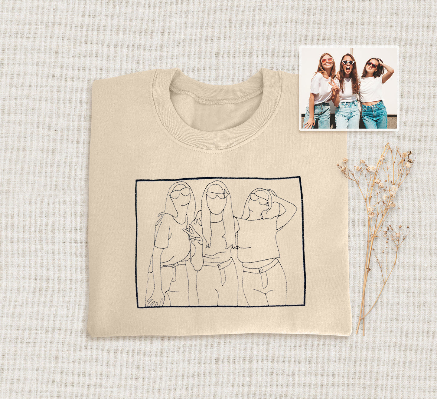 Custom Family Portrait Sweatshirt, Embroidered Image Hoodie