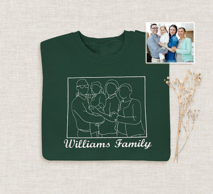 Custom Family Portrait Sweatshirt, Embroidered Image Hoodie