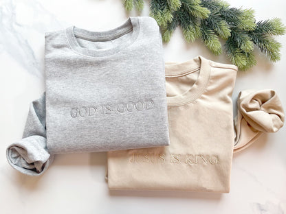 Embroidered GOD IS GOOD Sweatshirt, Christian Crewneck, Faith Hoodie