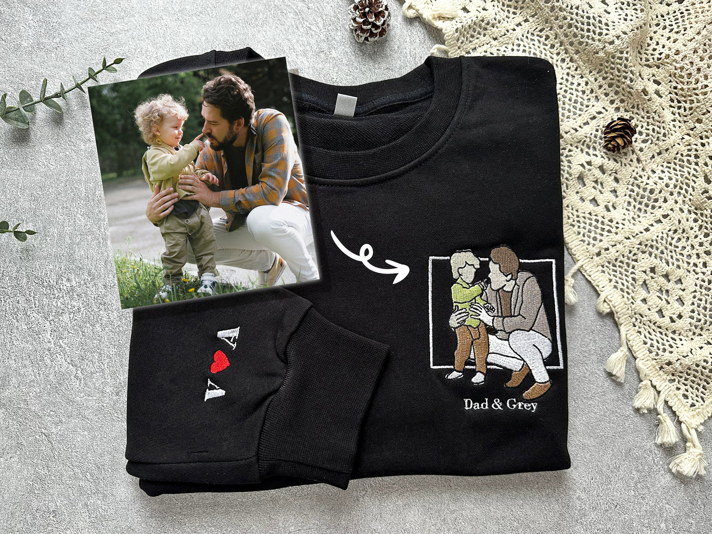 Custom Photo Embroidered Sweatshirt, Hoodie, T-shirt,Gift for Dad from Daughter or Son