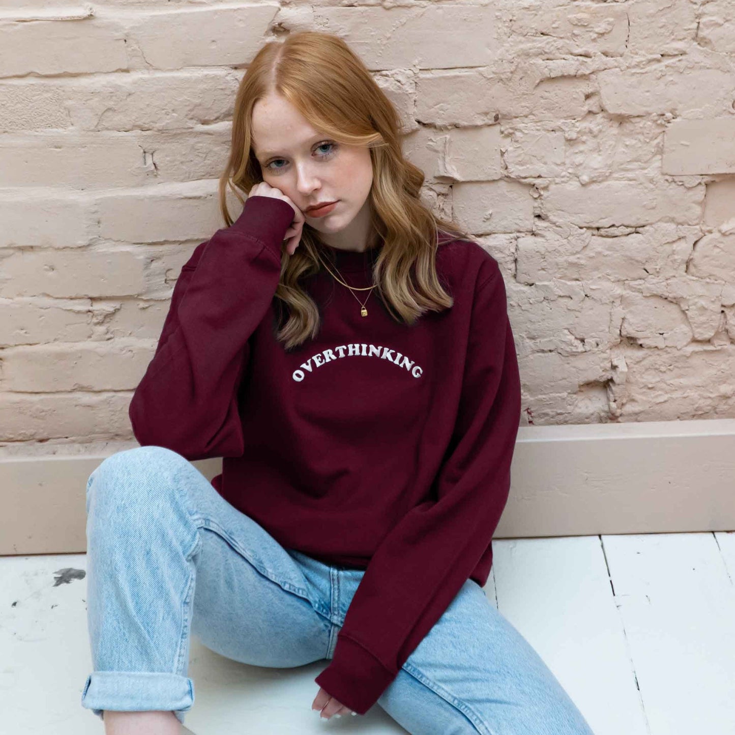 Overthinking Embroidered Sweatshirt - Funny Slogan Sweatshirt Gift for Her