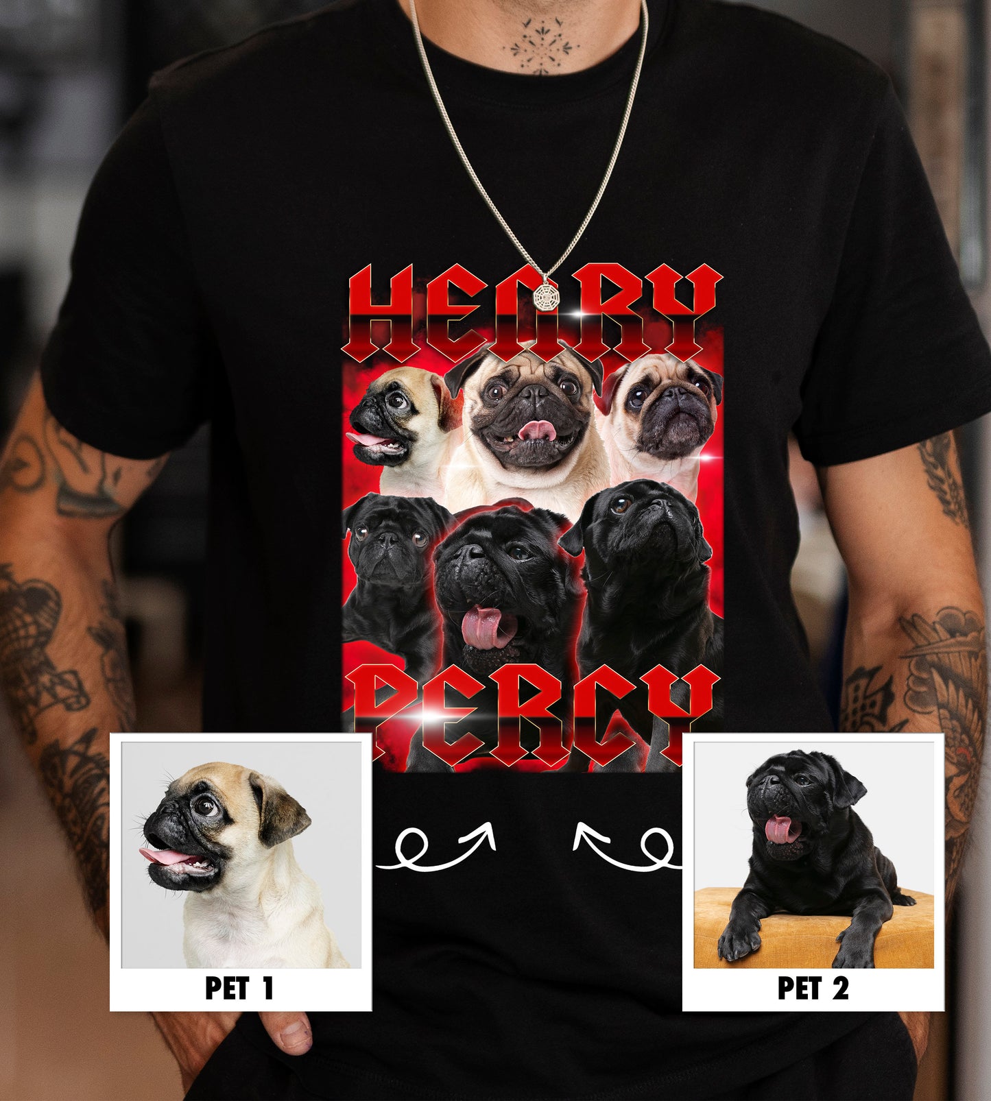 Custom Vintage Pet Tee, Personalised bootleg t-shirt with Your Dog Cat Photo