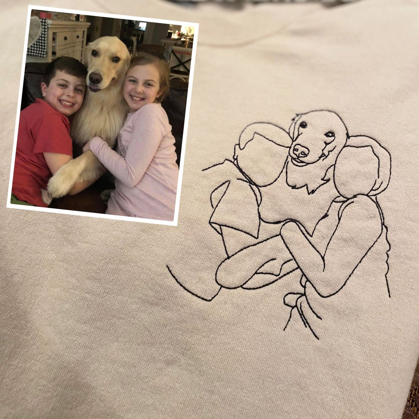 Embroidered by Photo Outlined Portrait Hoodie Sweatshirt T-shirt