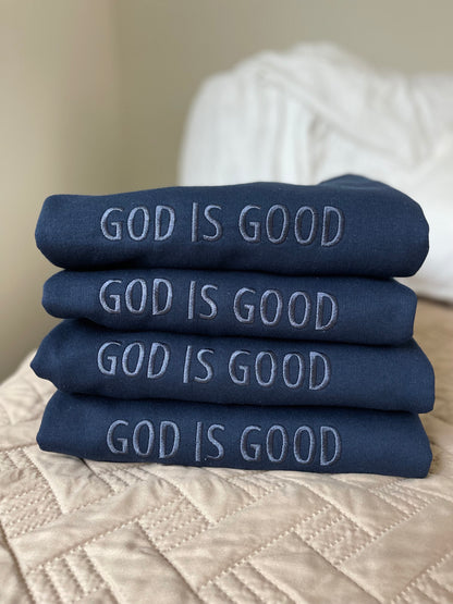 Good Is Good Embroidered Crewneck, Christian Based Clothing