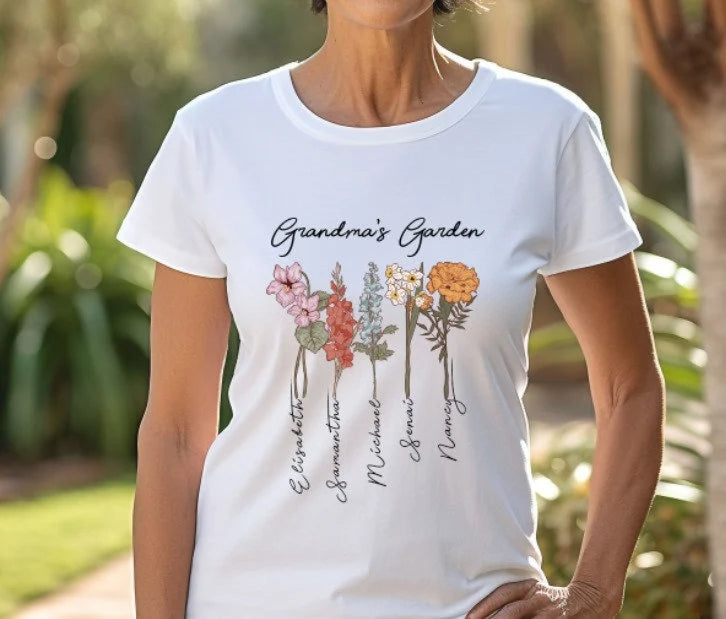 Grandma's Garden Shirt, Custom Birth flower T-shirt, Gift for Grandma