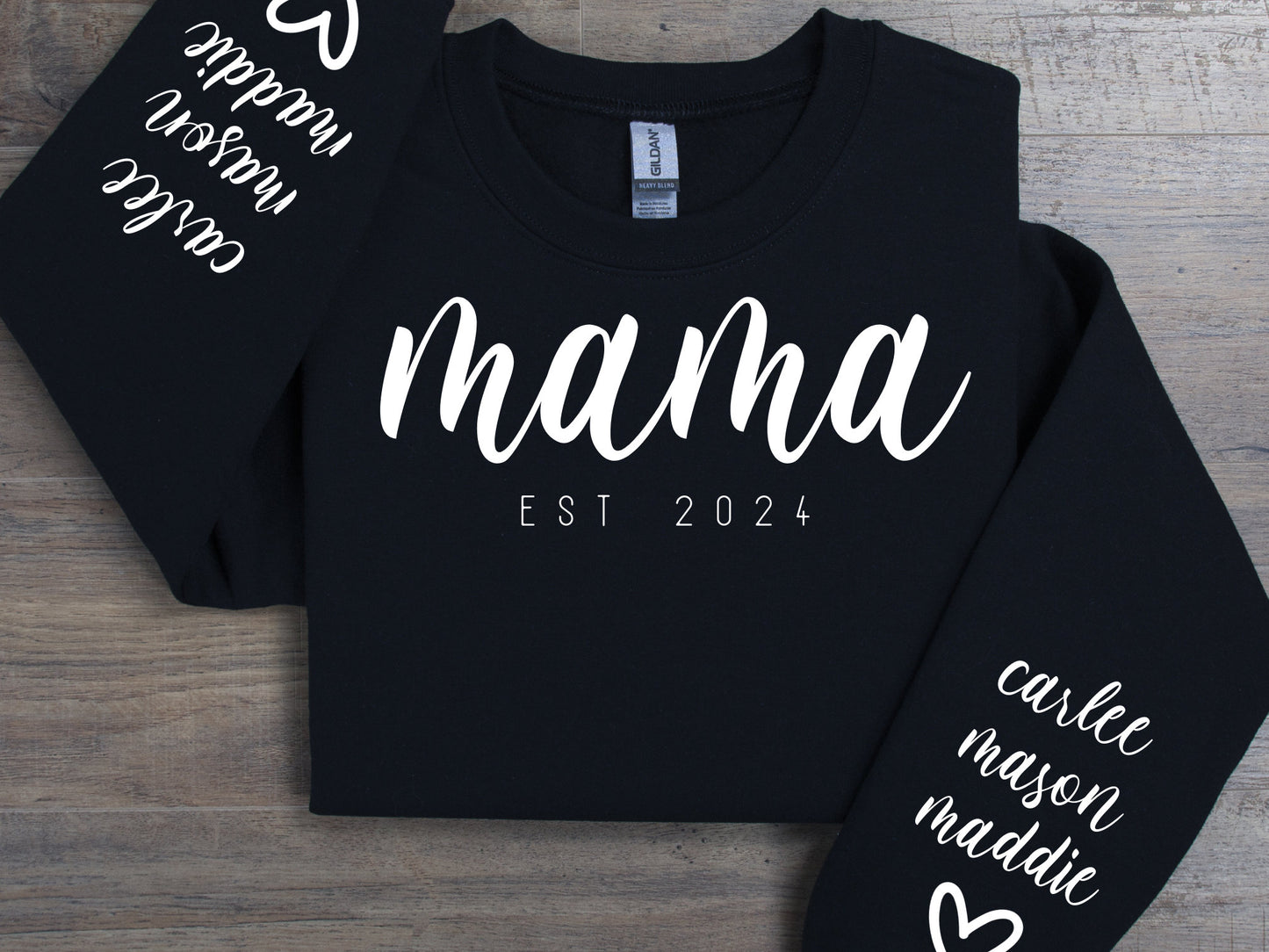 Mama EST 2024 PNG SVG Print Tops, Personalize Names on Sleeve