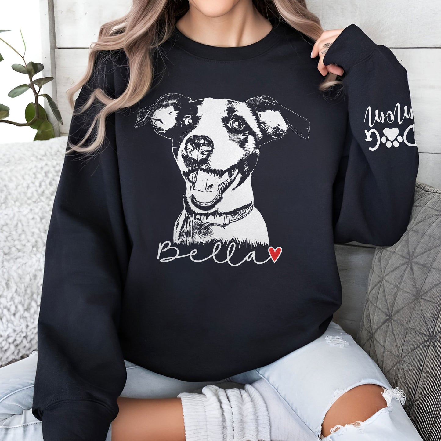 Custom Print Dog Mama Sweatshirt, Personalized Hoodie With Dog Cat Photo And Name