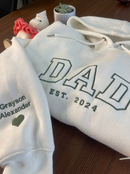 Personalized Dad Grandpa Embroidered Sweatshirt With Kids Names On Sleeve