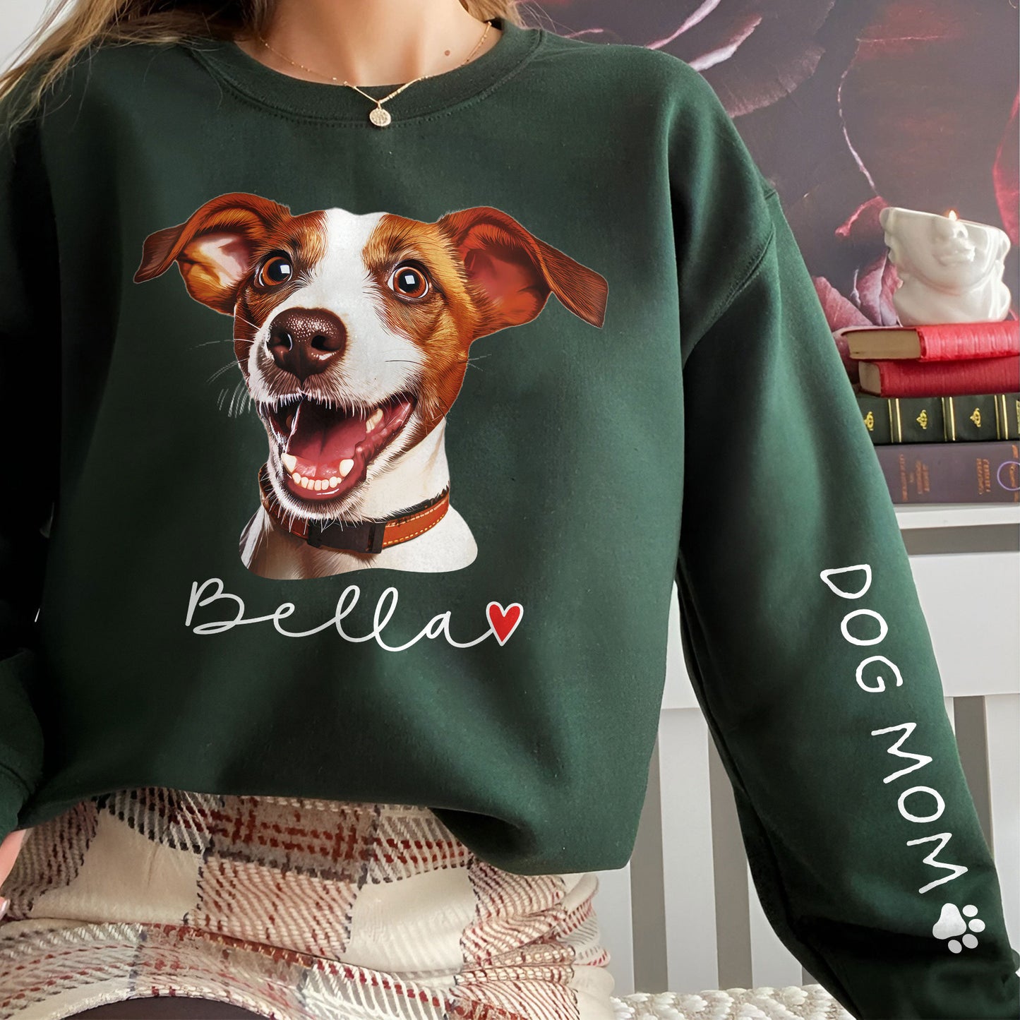 Custom Print Dog Mama Sweatshirt, Personalized Hoodie With Dog Cat Photo And Name