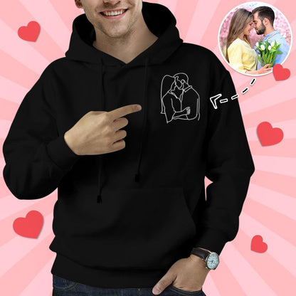 Custom Photo Line Drawing Embroidered Couples Hoodies