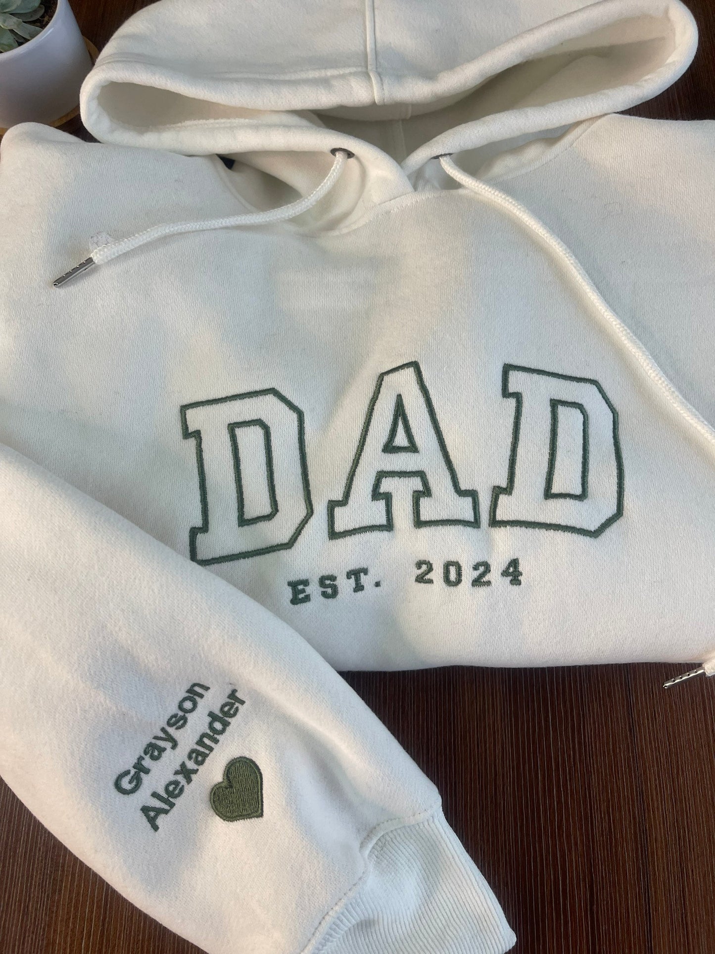 Personalized Dad Grandpa Embroidered Sweatshirt With Kids Names On Sleeve