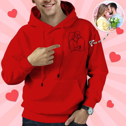 Custom Photo Line Drawing Embroidered Couples Hoodies