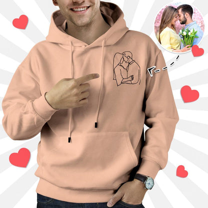 Custom Photo Line Drawing Embroidered Couples Hoodies