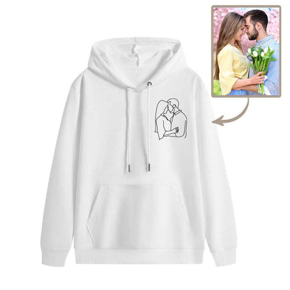 Custom Photo Line Drawing Embroidered Couples Hoodies