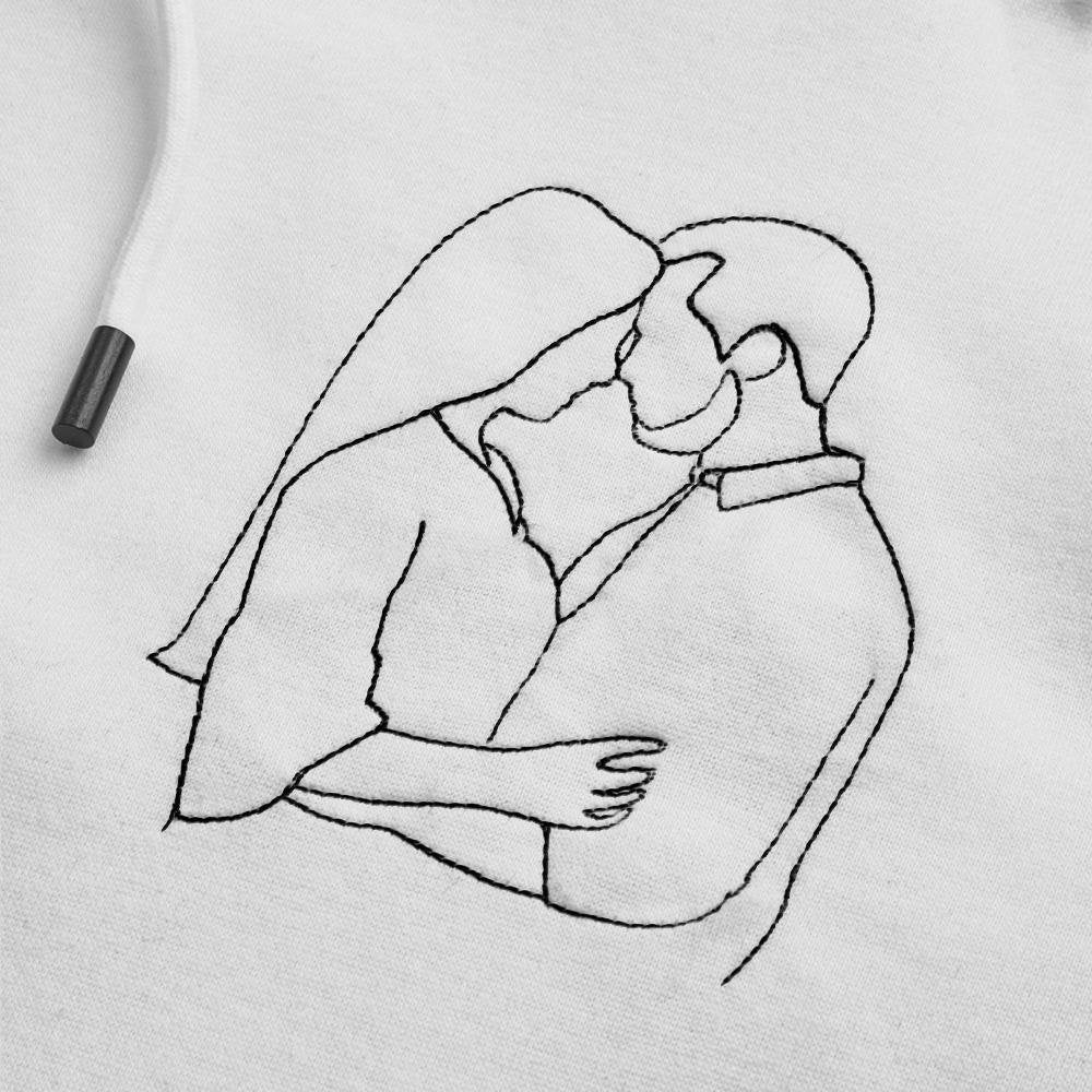 Custom Photo Line Drawing Embroidered Couples Hoodies