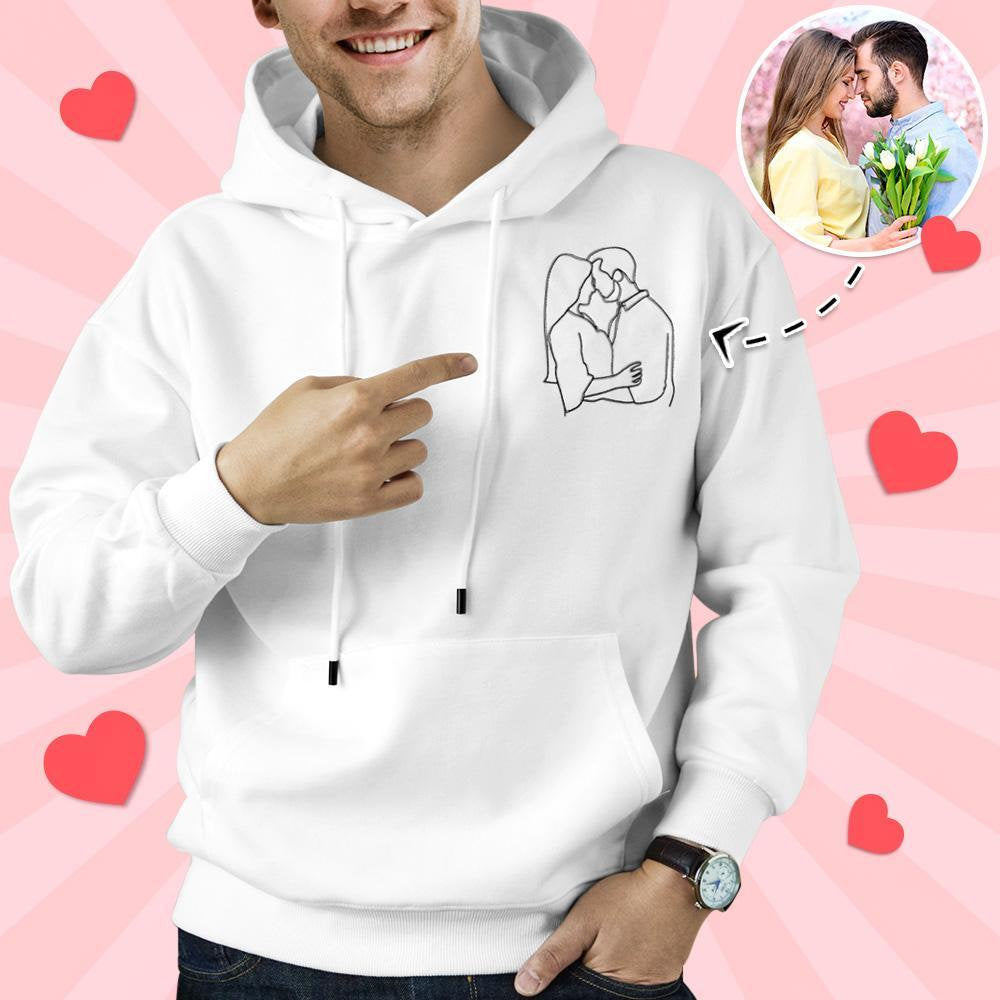 Custom Photo Line Drawing Embroidered Couples Hoodies